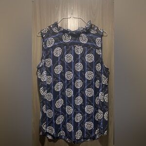Loft Navy Blue Floral Sleeveless Blouse Size M